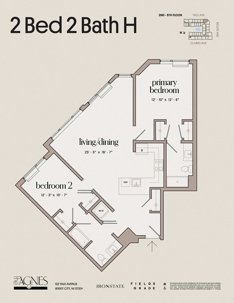 Floor plan for 2 beds, 2 baths, 1164 sqft